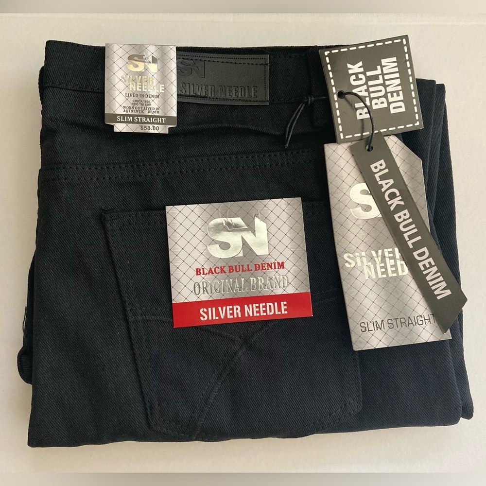 SILVER NEEDLE | NWT Men’s Black Bull Denim Slim Straight Jeans - Picture 7 of 7